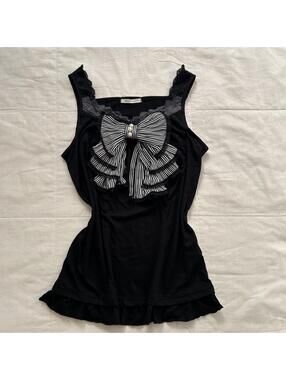 Axes Femme Black Striped Bow Lace Camisole Top Size M Japan